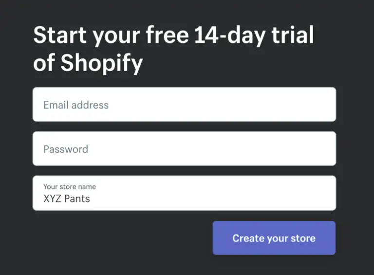 Shopify 14 Day Trial Form